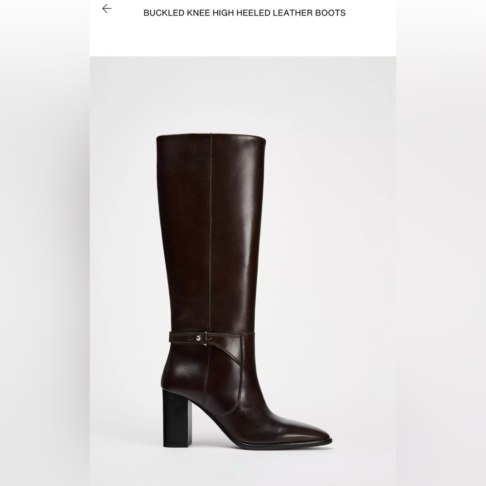 Buckled Knee High Leather Boots 37 Zara Brown Boots